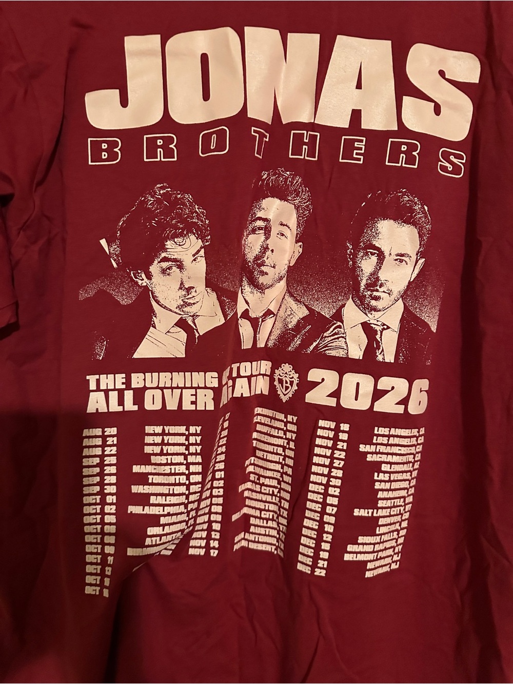 Jonas Brothers Burning up again tour tee 2XL